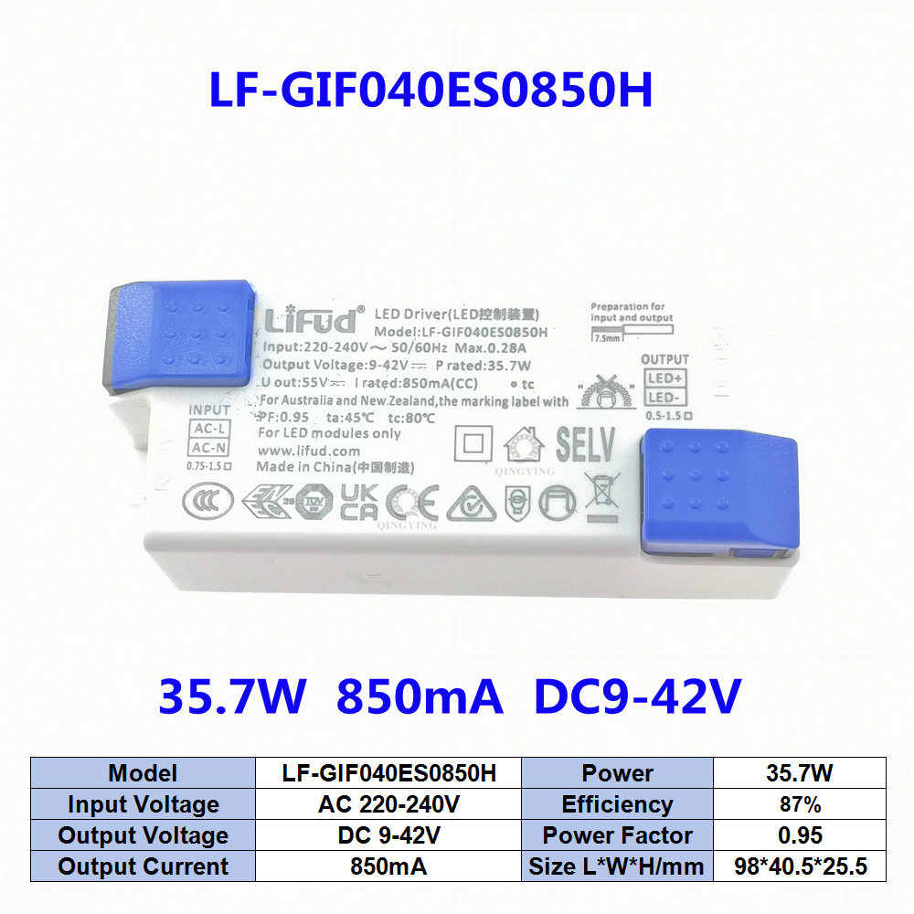 220v lifud-led-ohjainta  dc9-42v 25w-40w lf-gifxxxes 600ma 700ma 750ma 800ma 850ma 900ma 950ma 1000ma 1050ma valaistusmuuntaja: Kulta-
