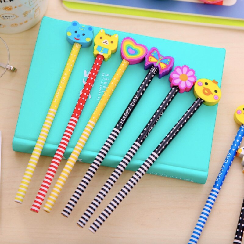 Lovely 6 Pieces Cute HB Pencil With An Eraser Primary School Children Pencil School Supplies