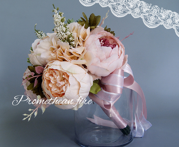 AYiCuthia blanco rosa ramo de boda hecho a mano flor Artificial ramo de rosas de novia para boda decoración S37