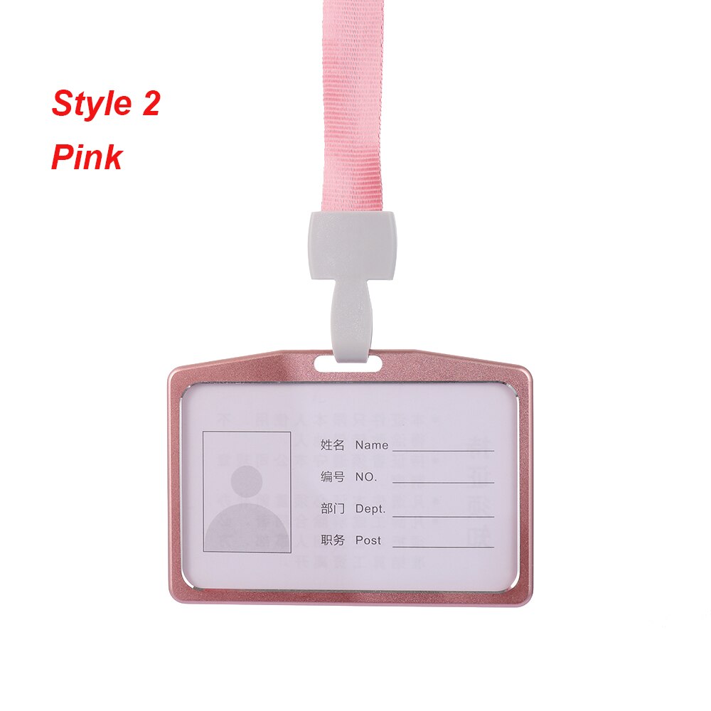 1PC Work Card Holders With Rope Aluminum Alloy Multi colored Employee Name ID Card Cover Metal ID Business Case Work Certificate: style 2 pink