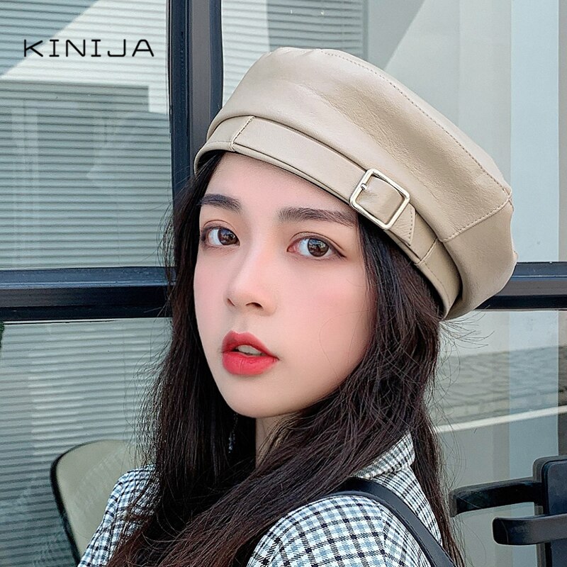 Patent Leather Beret hat Women French Artist Hat Ladies Autumn winter Female Bonnet Beanies Gorras Harajuku