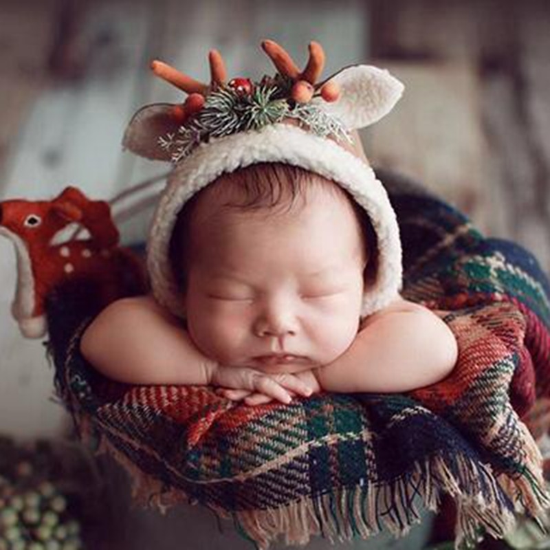 Nyfødt fotografering tilbehør gevir motorhjelm spædbarn baby hjorte søde hovedbeklædning studio nyfødte fotoshoot tilbehør 2 farver