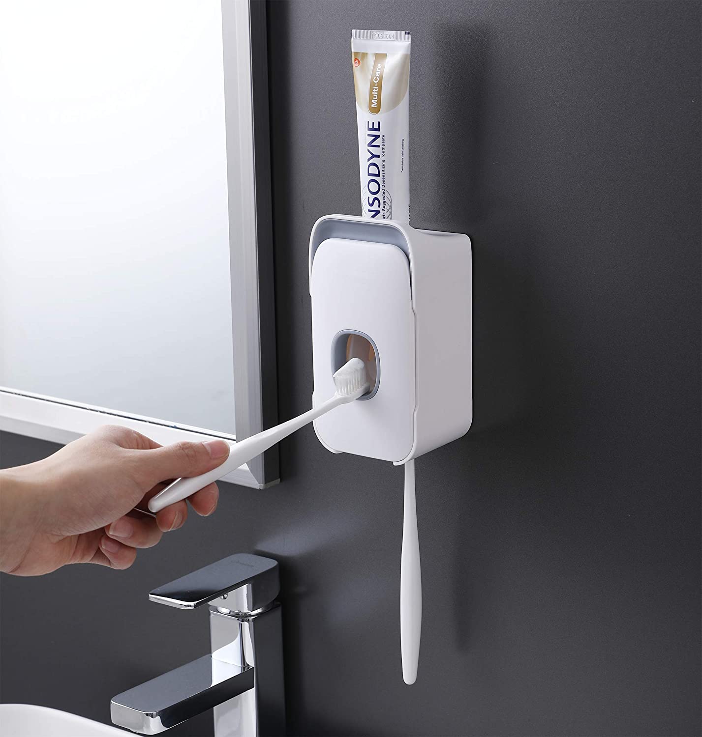 Automatic toothpaste dispenser 2 in 1 toothpaste holder wall-mounted toothpaste squeezer , suitable for children's bathroom