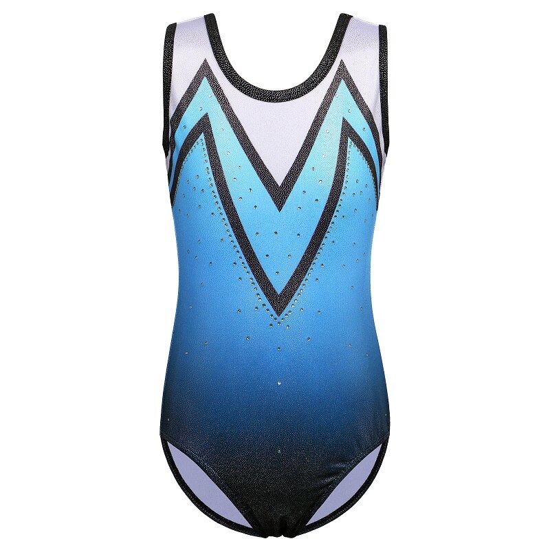 BAOHULU – justaucorps bleu dégradé pour filles, sans manches, costume de pratique de gymnastique, de ligne, tenue de danse, combinaison: B251 WhiteBlue / 10A
