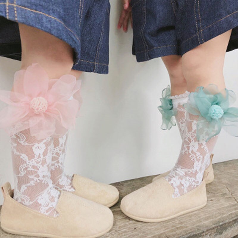 1-3Y Lace Flowers Baby Girls Socks Princess Summer Baby Lace Knee High Socks Girls Party Wedding Mesh Socks Soken Leg Warmer