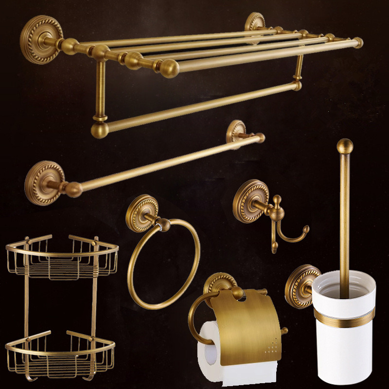 Antique Bathroom Accessories Corner Shelf,Toilet Brush Holder,Paper Holder,Towel Holder,towel rac, bathroom Hardware brass