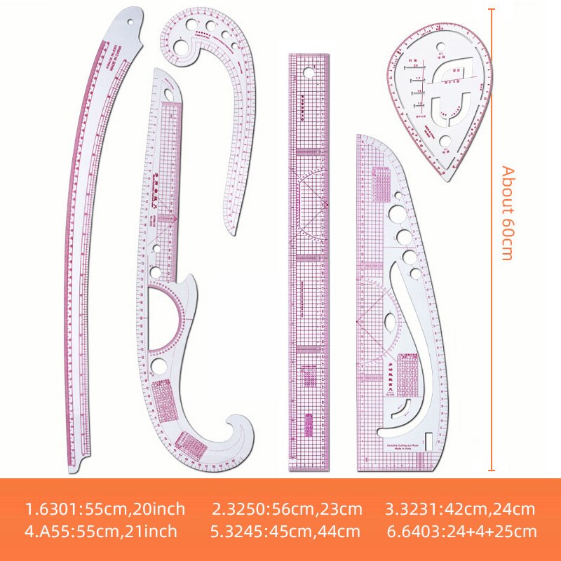 Wielofunkcyjny linijka robić szycia krzywa linijka odzież próbka odzieży cięcia wzór cięcia dokonywanie metryczny kryterium rysunek krawiec narzędzia: 6szt