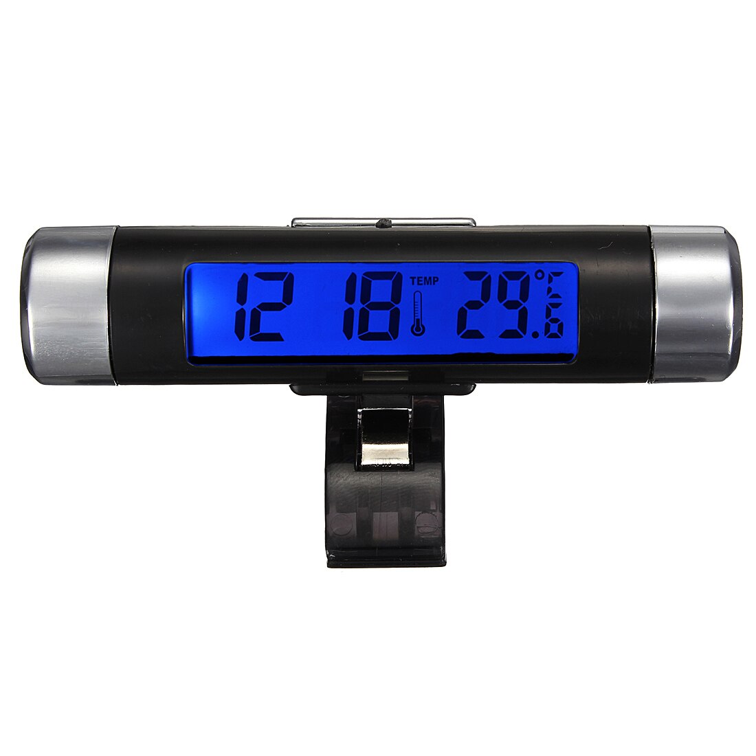 2- in -1 auto lcd clip-on digitale temperatuur thermometer klok kalender auto blauwe achtergrondverlichting klok