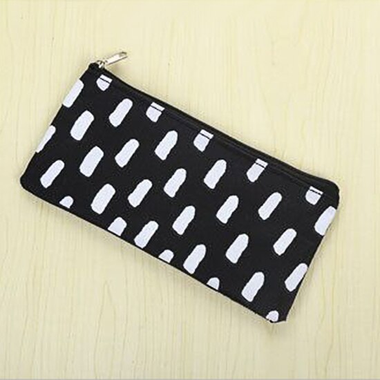 Canvas Pencil Case for School Cute Pen Bag Simple Striped Grid Pencilcase Pen Box Stationery Pouch School Office Supplies: Black background