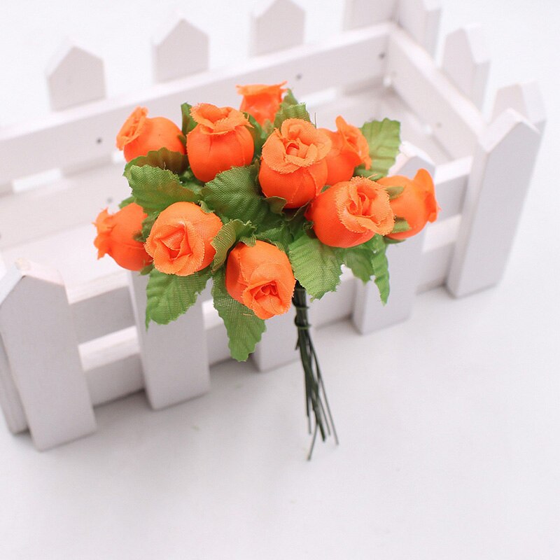 1 bukett 12 blomhuvuden mini ros konstgjord siden blomgren små rosenknoppar för hemmet bröllopsfest gör-det-själv-inredning: 19