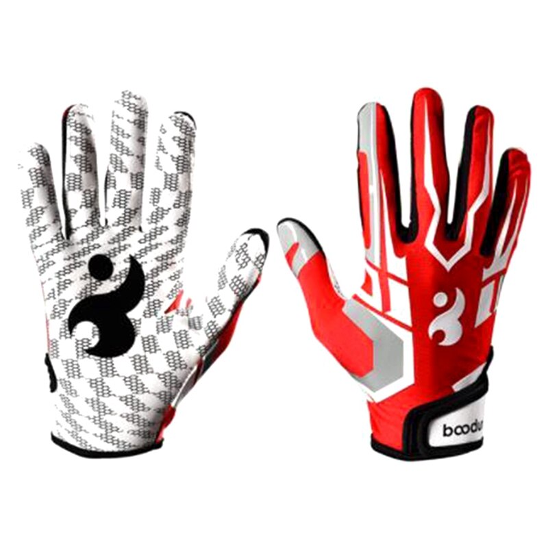 BOODUN Men Women Full Finger Breathable Anti-Slip Silicone Baseball American Football Gloves Outdoor Hiking Gloves: Red / L