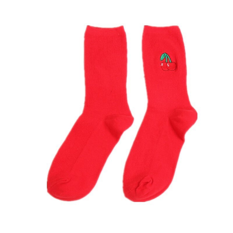 Mignon dessin animé fruits impression avocat banane cerise pêche filles Kawaii chaussettes meias coréen Harajuku broderie Pile tas chaussettes drôles