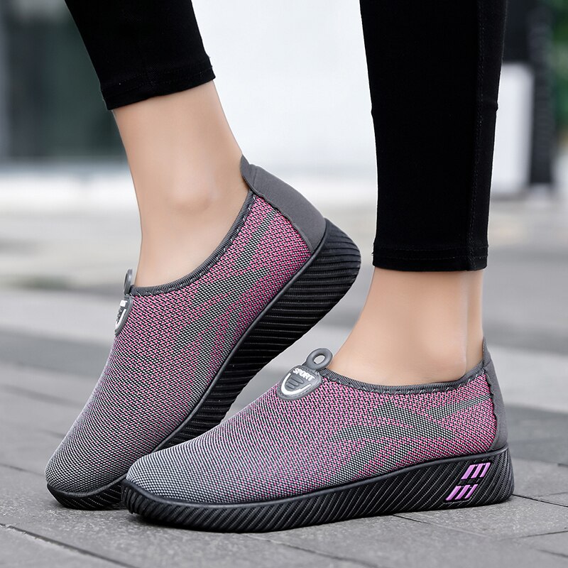 Kobiety płaskie buty dzianiny kobieta tenis Slip On buty wulkanizowane kobiece siatki miękkie oddychające obuwie damskie dla pań Sneaker