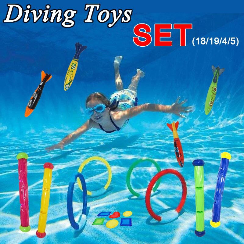 19 Pcs Duiken Torpedo Raket Gooien Speelgoed Zwembad Duiken Game Zomer Torpedo Robber Kind Onderwater Duiken Stok Spelen Water Speelgoed