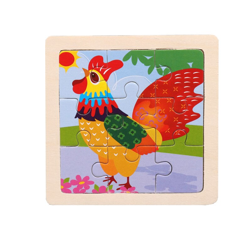 Intelligence Kids Toy Wooden 3D Puzzle Jigsaw Tangram for Children Baby Cartoon Animal/Traffic Puzzles Educational Learning Toys: Cock