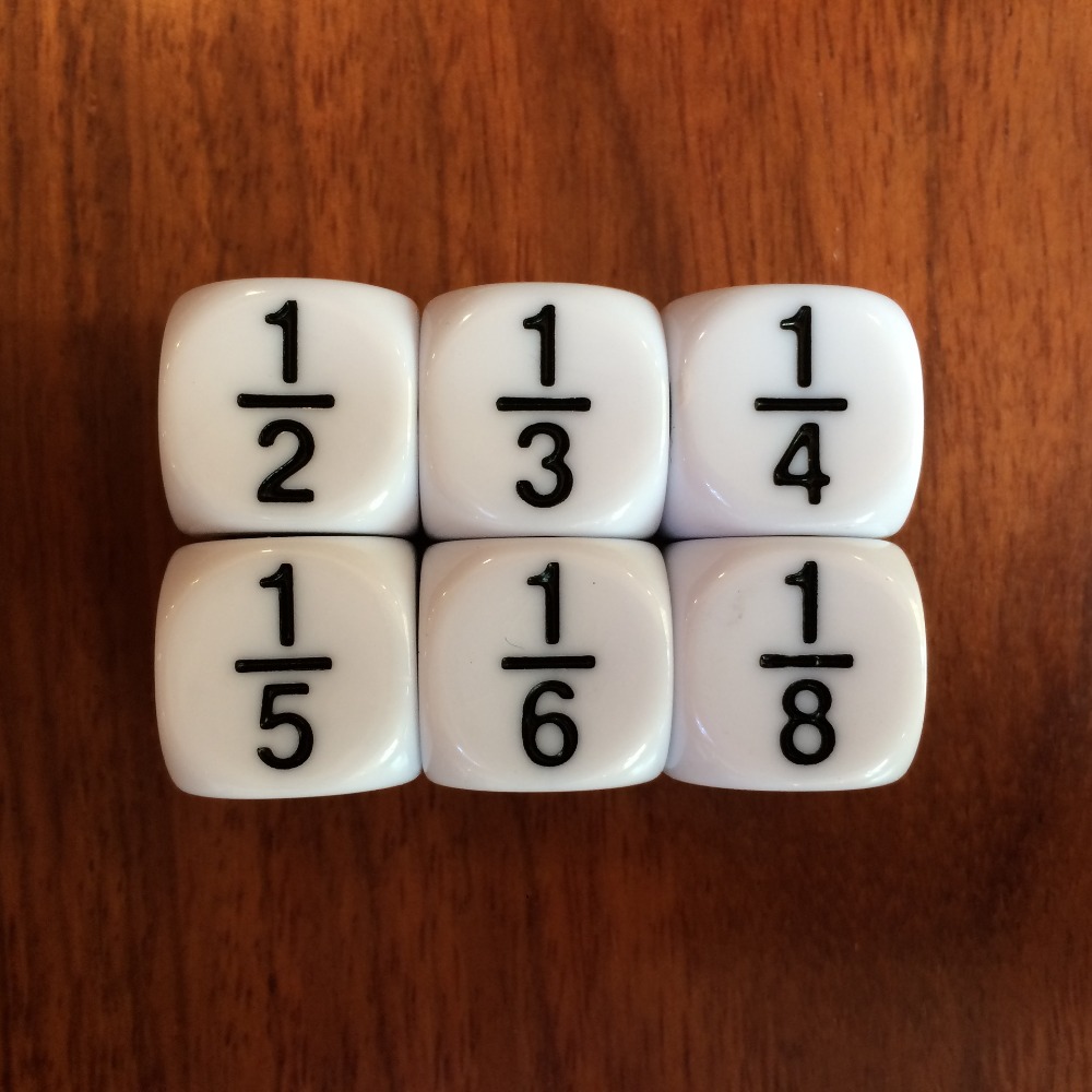 10Pcs/set 16MM Rounded Fraction Dice 1/2 1/3 1/4 1/5 1/6 1/8 For Math teaching Accessory