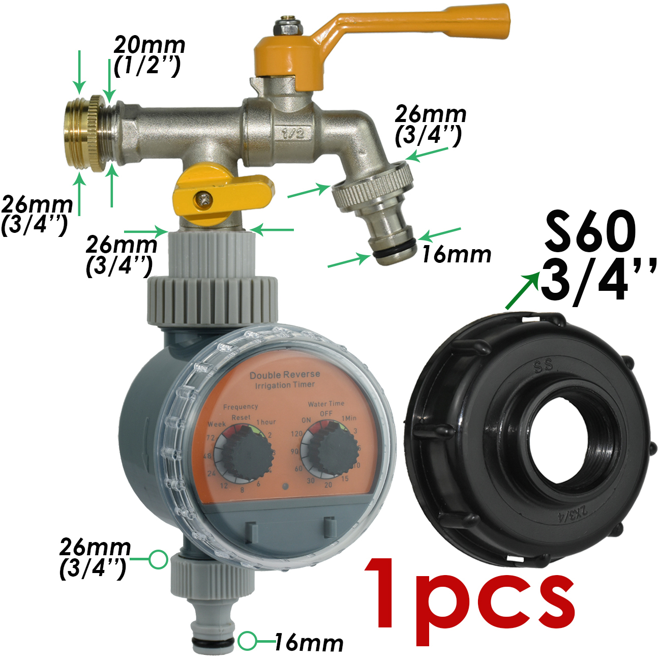 KESLA Automatic Garden Ball Valve Water Timer Watering Controller Drip Irrigation System IBC Tank Tap Faucet Bonsai Greenhouse: Yellow
