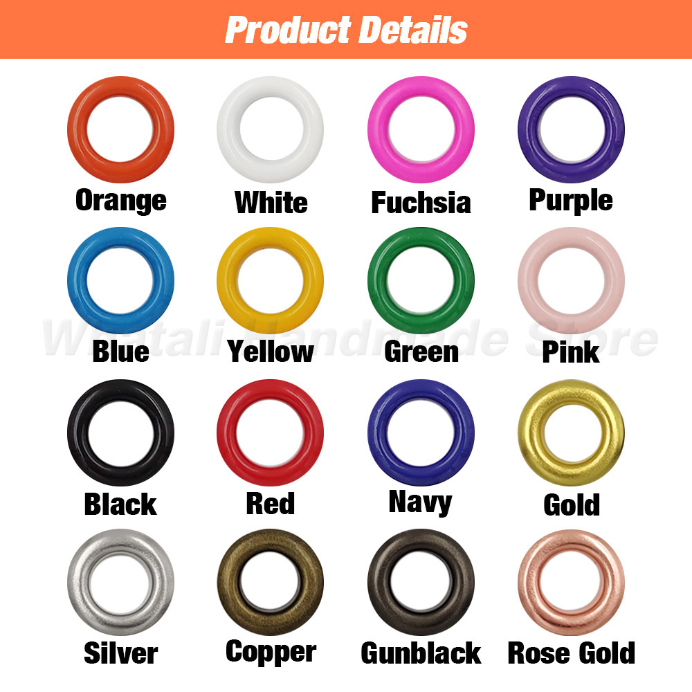 100 ensembles d'œillets métalliques de 4mm, anneau à œillets avec rondelle multicolore pour Scrapbooking, chaussures, casquette de ceinture, étiquettes de sac, vêtements, bricolage, maroquinerie