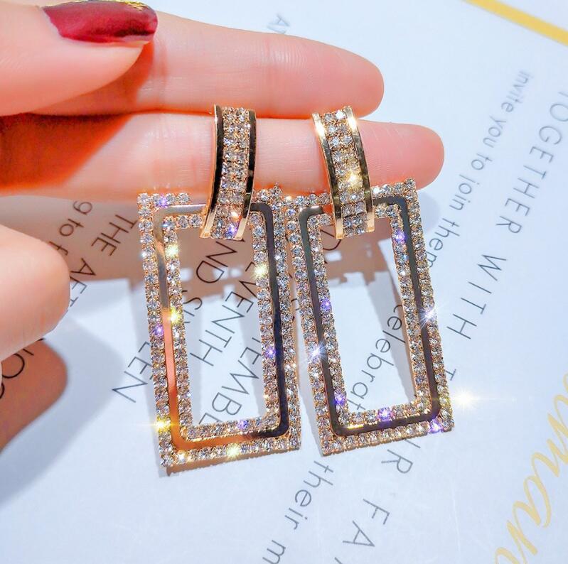 European and American exaggerated geometric rectangular accessories earrings female temperament long female earrings: Golden