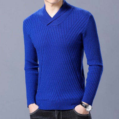 Autumn Mens Sweaters Cotton Knitted Royal blue Black Color Brand Clothing For Man's Slim Fit Knitwear Male Wear Pullovers