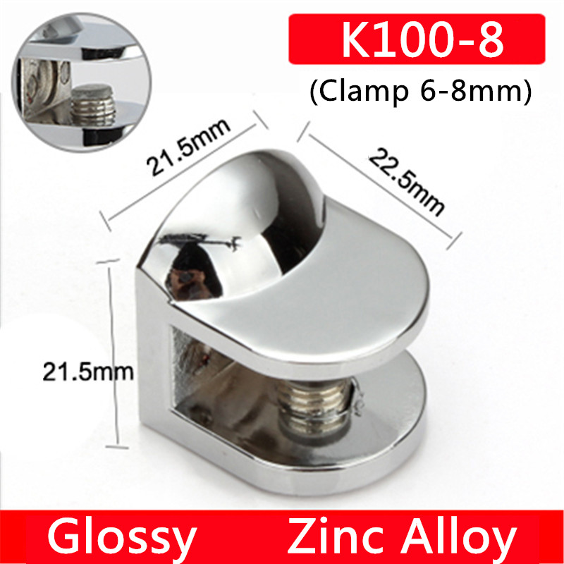 Abrazaderas de vidrio de aleación de Zinc con tapa, estantes de soporte de esquina, Clips para vidrio de 8-12mm, medio redondo, K100, 2 unids/lote