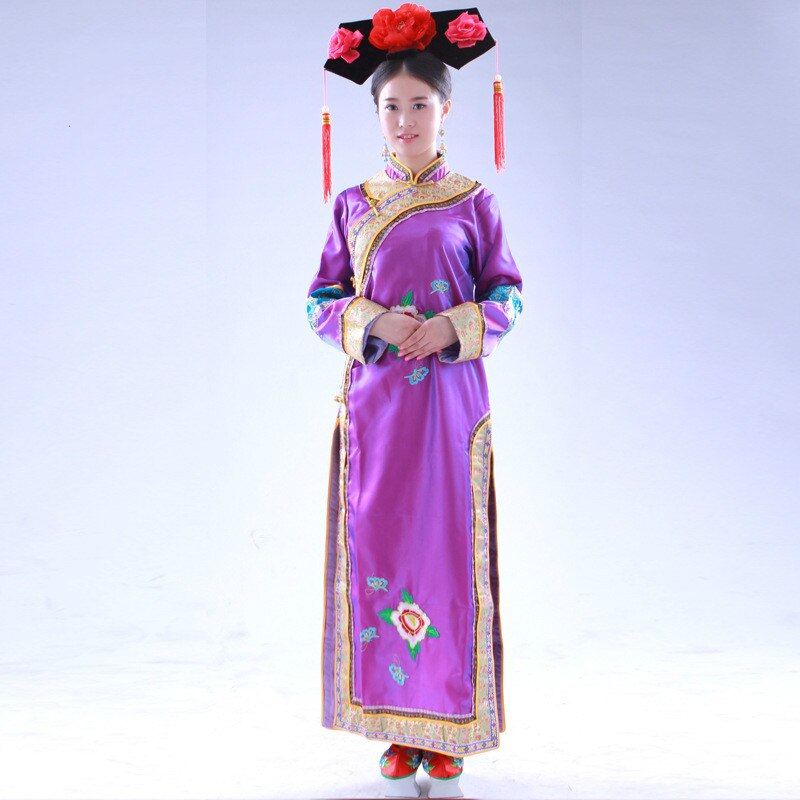 Chinese Traditional Dress Women Cheongsam with Headdress The Qing Dynasty Clothing Princess Costume Stage Costume 17: Purple