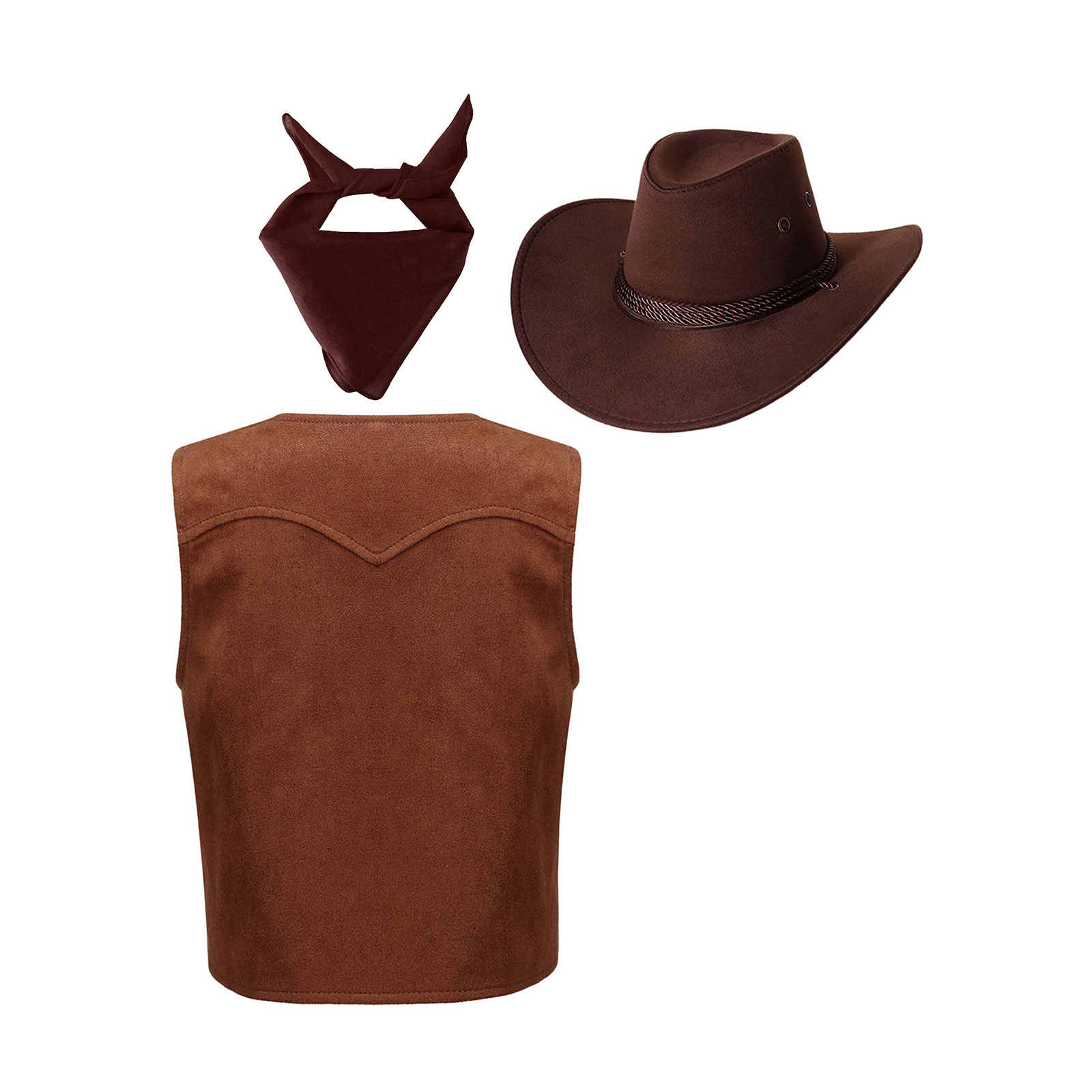 Boys Girls Halloween Western Cowboy Cowgirl Cosplay Performance Costume Retro Fringe Vest Waistcoat with Paisley Bandanna Hat