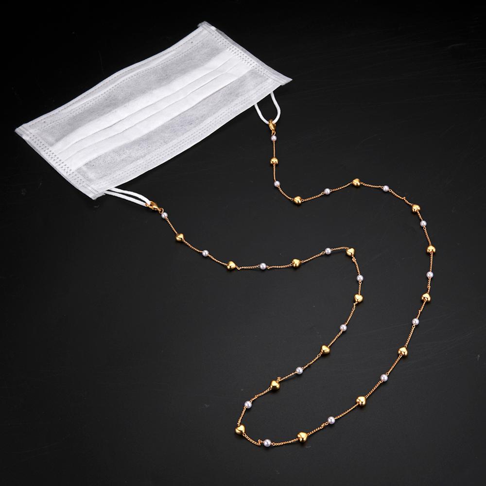 Teamer Hart Kralen Ketting Voor Masker Mode Gesimuleerde Parel Masker Ketting Hals Ketting Voor Glazen Lanyards Accessoires: gold color