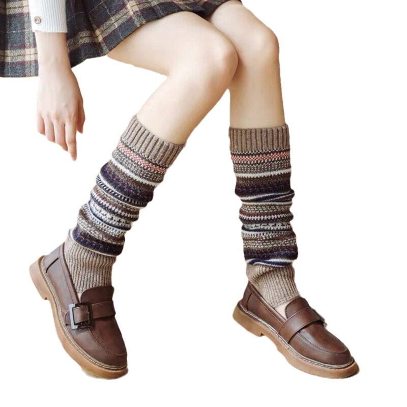 X5XE Leg Warmers for Women Girls Loose Legs Warmer Party Knitted Winter Sports Socks Leggings: Khaki