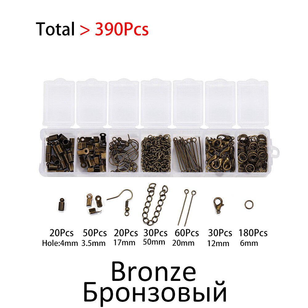 390Pcs Jewelry Making Set Jump Rings Lobster Clasp Ear Hook Pins Chain For DIY Jewelry Making Kit Finding Accessories Supplies