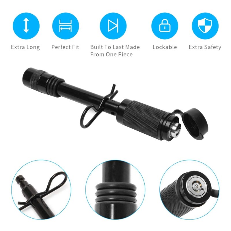 5/8 inch Extra Long Heavy Duty Trailer Hitch Locking Pin Set Receiver Hitch Lock with Anti-Rattle, Keys, Rubber Cap for Class II