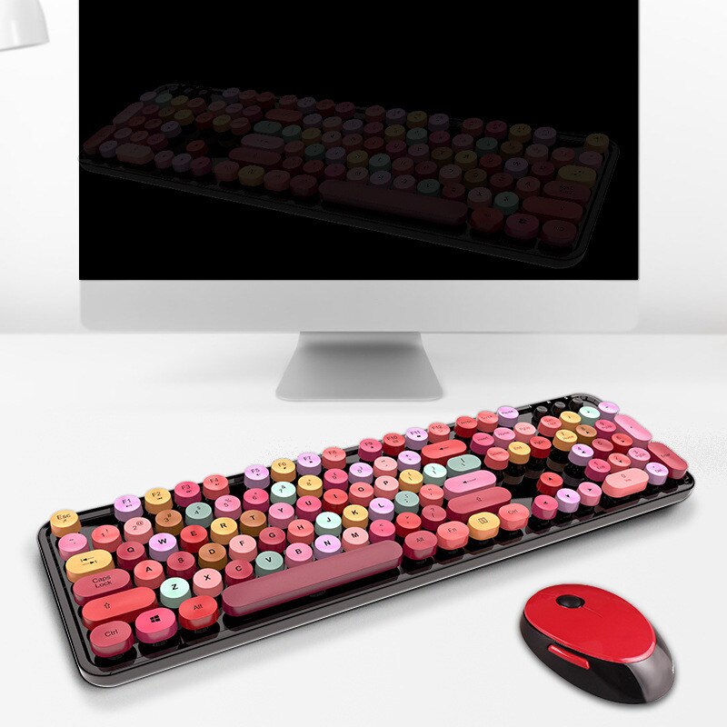 Wireless Keyboard Mouse Color Lipstick Round Hat Keyboard Office Desktop Keyboard Mouse Suit Gaming Keyboard and Mouse