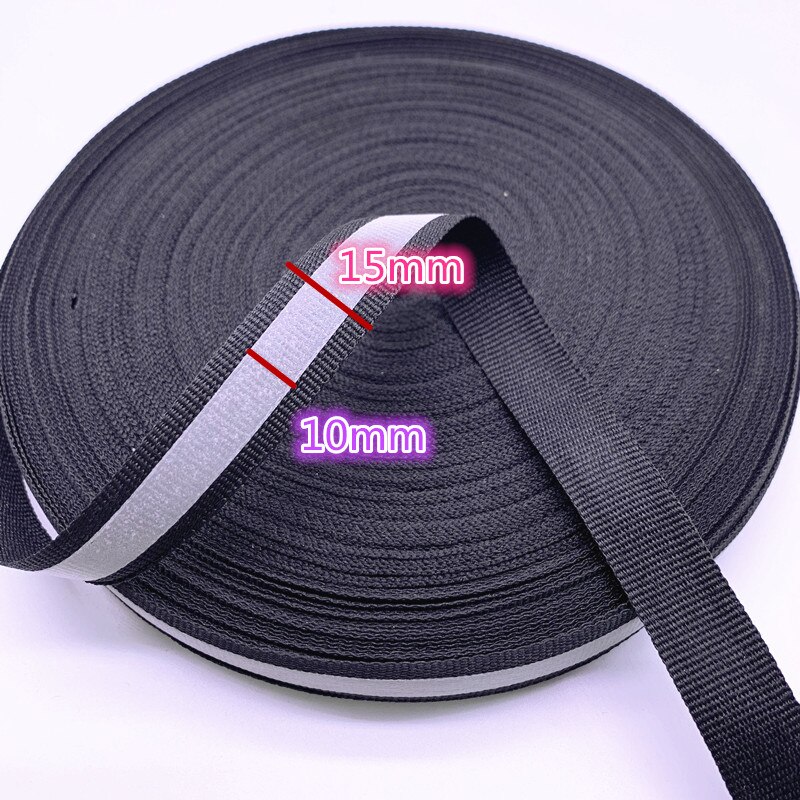 5 jardów 10mm 15mm 20mm 25mm 50mm czarny bezpieczeństwo srebrny odblaskowy przyszyć taśma z tkaniny półkoszulka z paskiem taśmój: 15mm-10mm