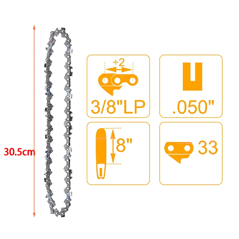 8 Inch 33 Drive Link Chainsaw Chain 3/8" LP 16 Cutter .050" Gauge Pole Saw for Pruning and Felling of Fruit Trees Saw Parts: Brown