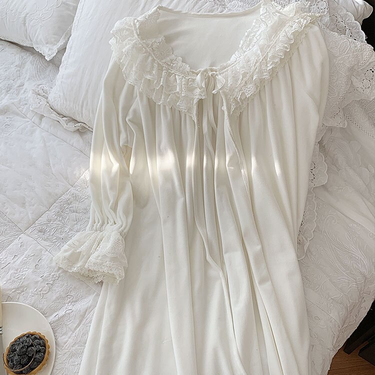 Winter Robe White Sleepwear Nightgown Velvet