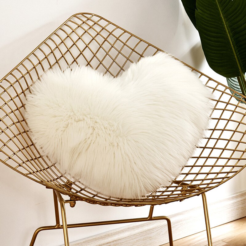 Long Plush Heart Pillow Soft Lovely Imitation Wool 40*50CM Solid Color Ins Style Household Decorations Cushion Textile Products: White