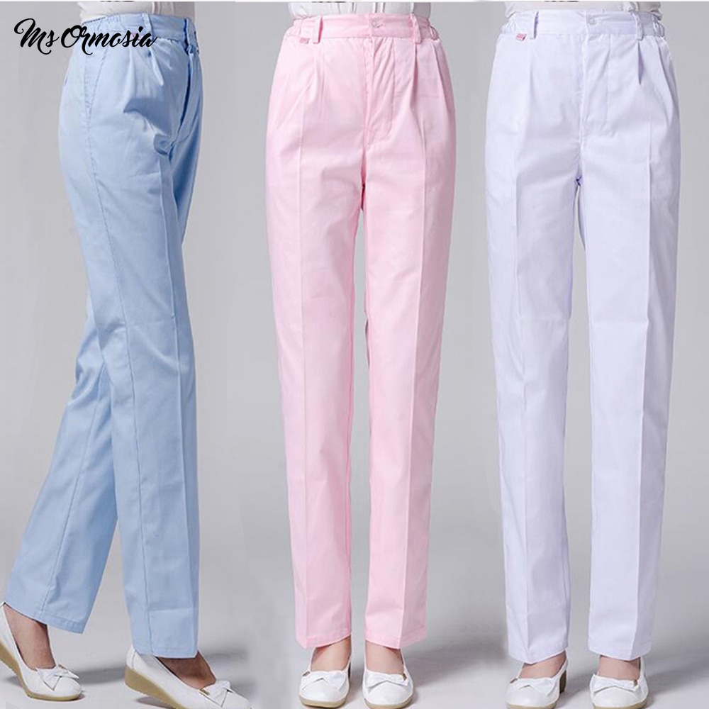 MSORMOSIA anti-wrinkle soft high work pants cotton care scrub two side pockets dental health work uniform ladies pants