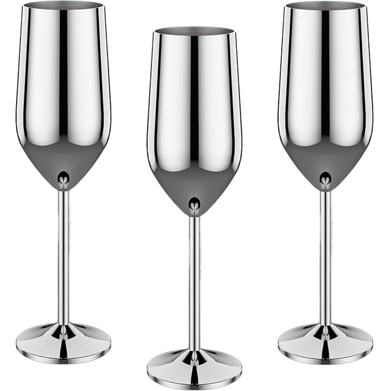 Verre à vin en acier inoxydable, verre à champagne, verre à whisky, gobelet en métal , verre à vin rouge, type tonneau, degré de chute, 3 pièces: Bleu