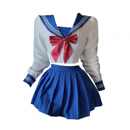 Uniforme de Escuela Japonesa para niñas, Tops de Sailor + falda Estilo marinero, ropa para estudiantes, de talla grande, Lala, ropa de animadora: Azul / M