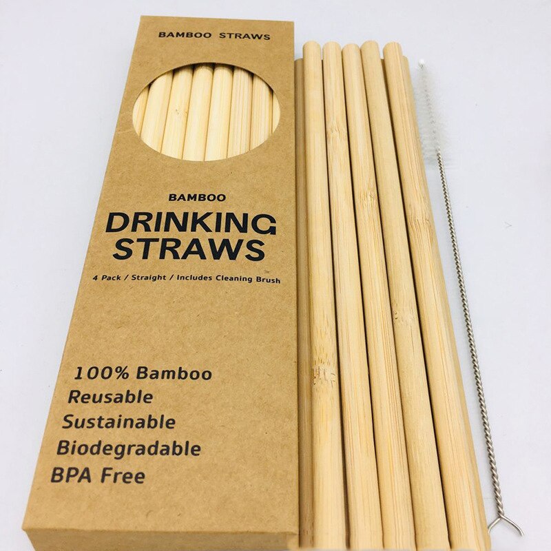 12pcs/set Reusable Natural Bamboo Straw Eco Friendly Drinking Straws With Brush Family Birthday Party Bar Tools Kitchen Cocina: 01