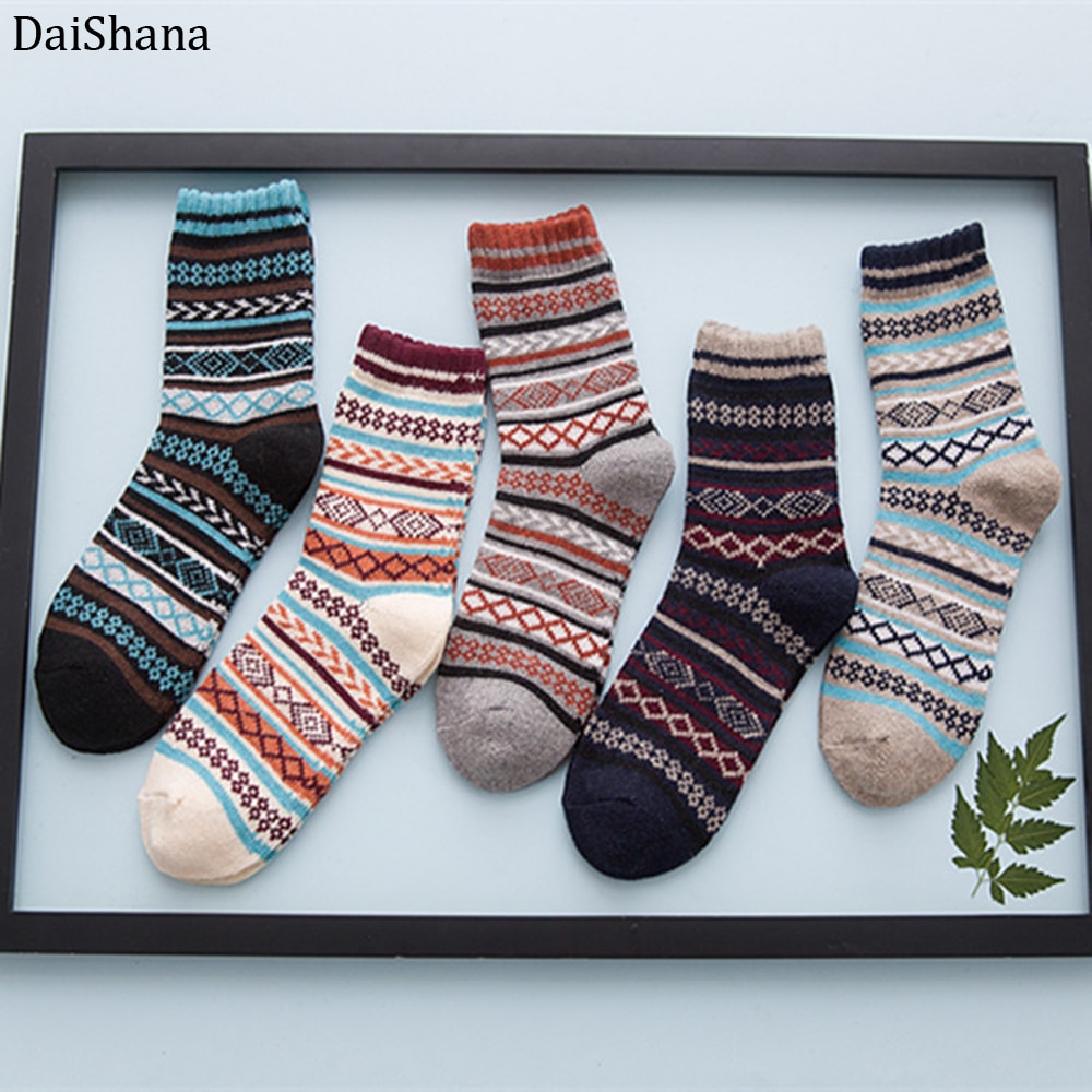 DaiShana 1 paar Casual Man Zachte Dikke Warme Sokken Konijn Wol Blends Warme Winter Sokken Man Retro Stijl Kleurrijke Ademend sokken