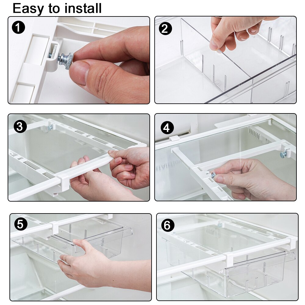 Spacer Layer Food Storage Box Adjustable For Pantry Freezer Fridge Storage Bin Containers Refrigerator Drawer 1/4/8 Grid