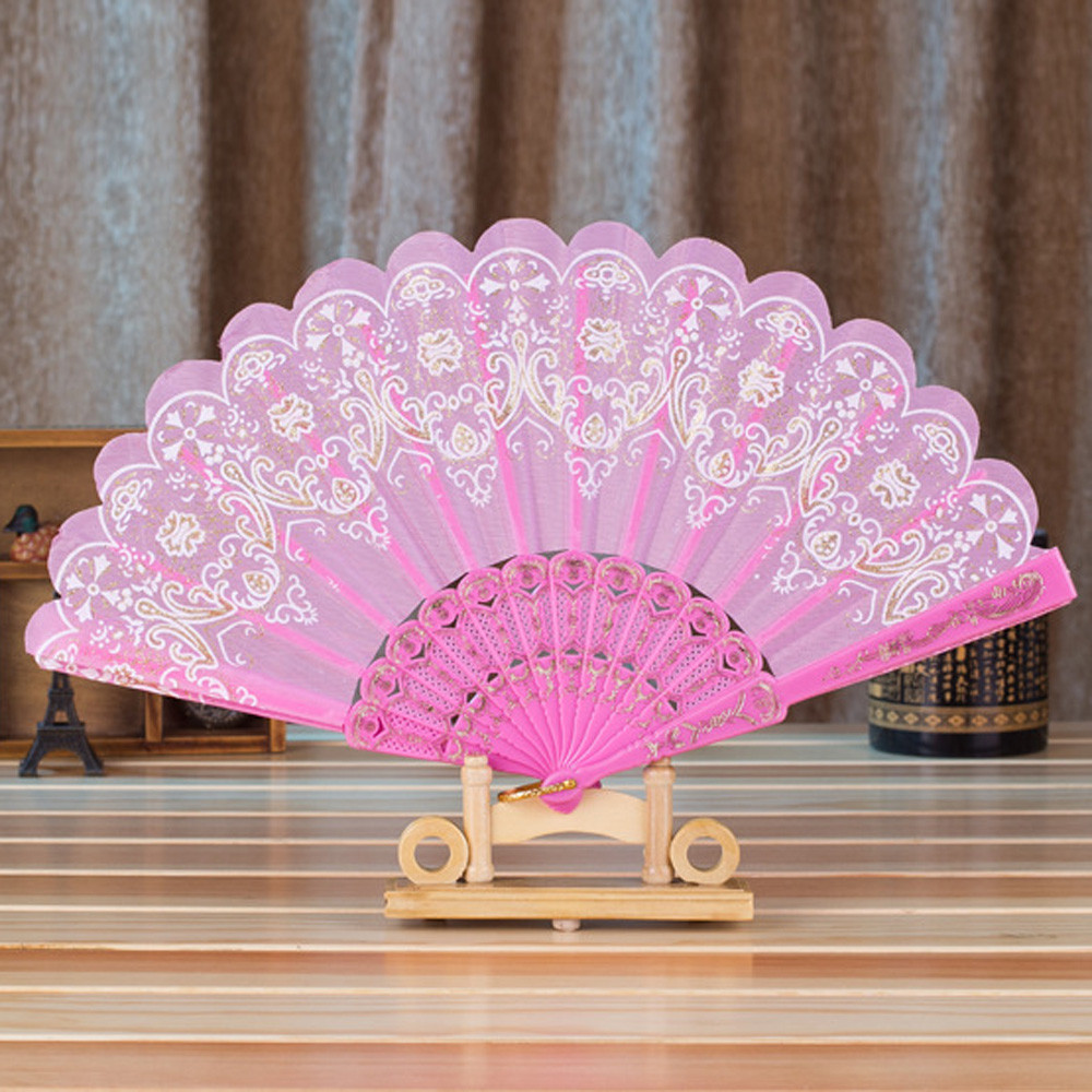 Decoratieve waaiers stof chinese/spaanse stijl dans bruiloft feest kant zijde vouwbare handbloemwaaier 23 juli: D