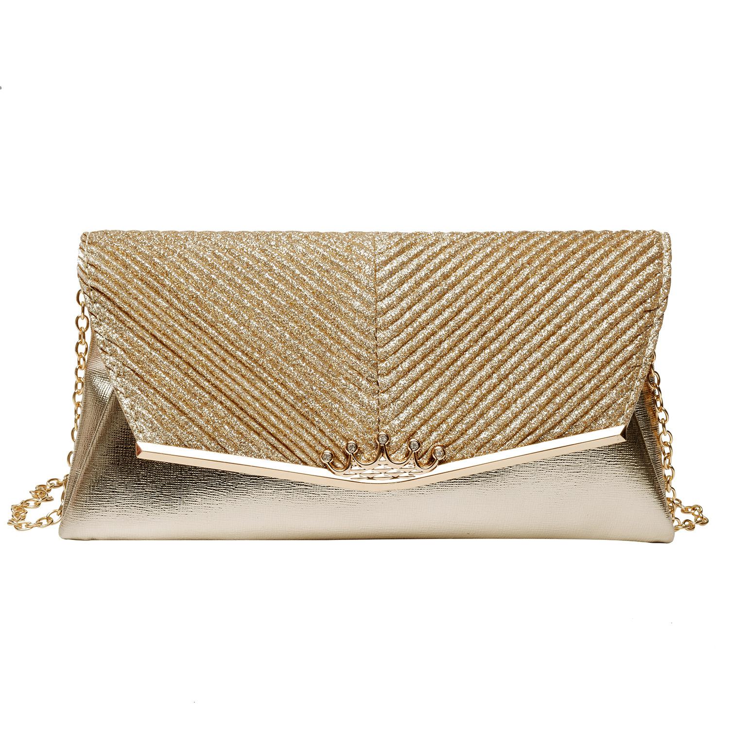 Luxury Women Evening Bag Famous Party Banquet Glitter Bag For Women Girls Wedding Clutches Handbag Chain Shoulder Bag: Gold