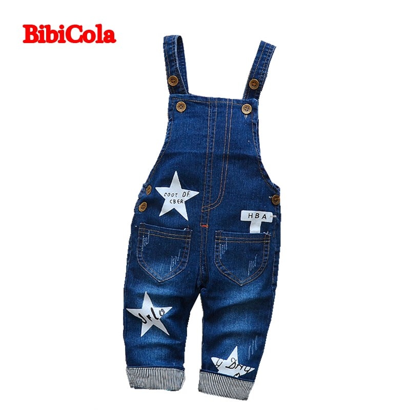 BibiCola spring bib solid color jeans brand pants boys trousers children jeans autumn baby kids denim suspenders girls clothing