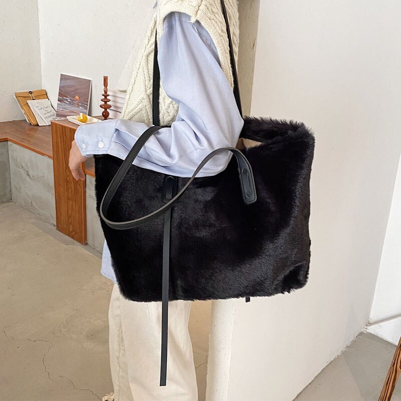 Vrouwen Schoudertas Winter Bont Handtas En Portemonnees Dames Bolsaszakken Voor Vrouwen Schouder Purse Pluche Dames Tas grote