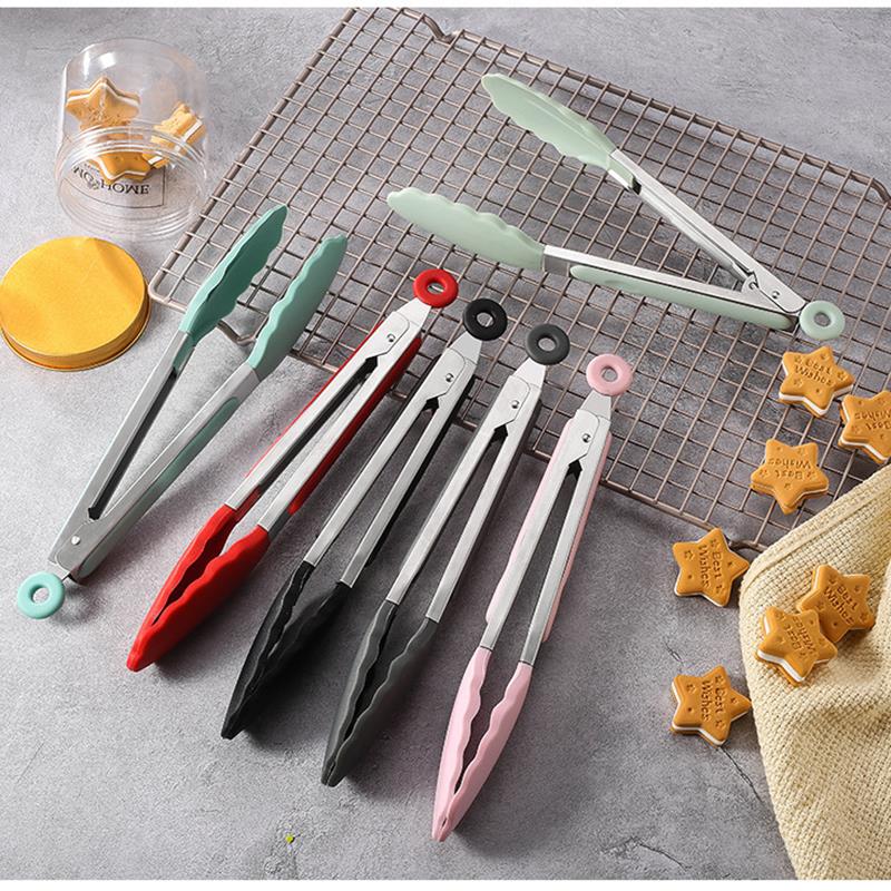 1pc Food Grade Silicone Food Tong Non-Slip Silicone Bread Tong Serving Tong Kitchen Cooking Tools BBQ Tools Accessories