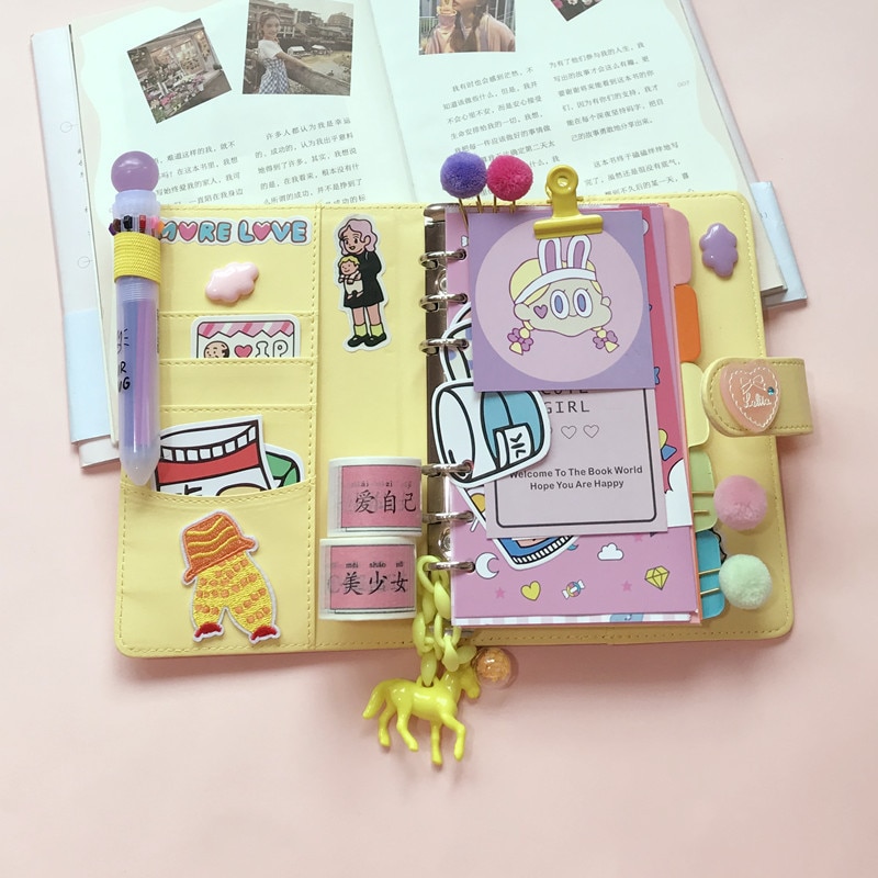 A6 Bitterkoekje Super Set Meisje Hart Notebook Losbladige Diy Notepad Handbook Dagboek Pu Lederen Cover Dagboek Agenda Planner papier