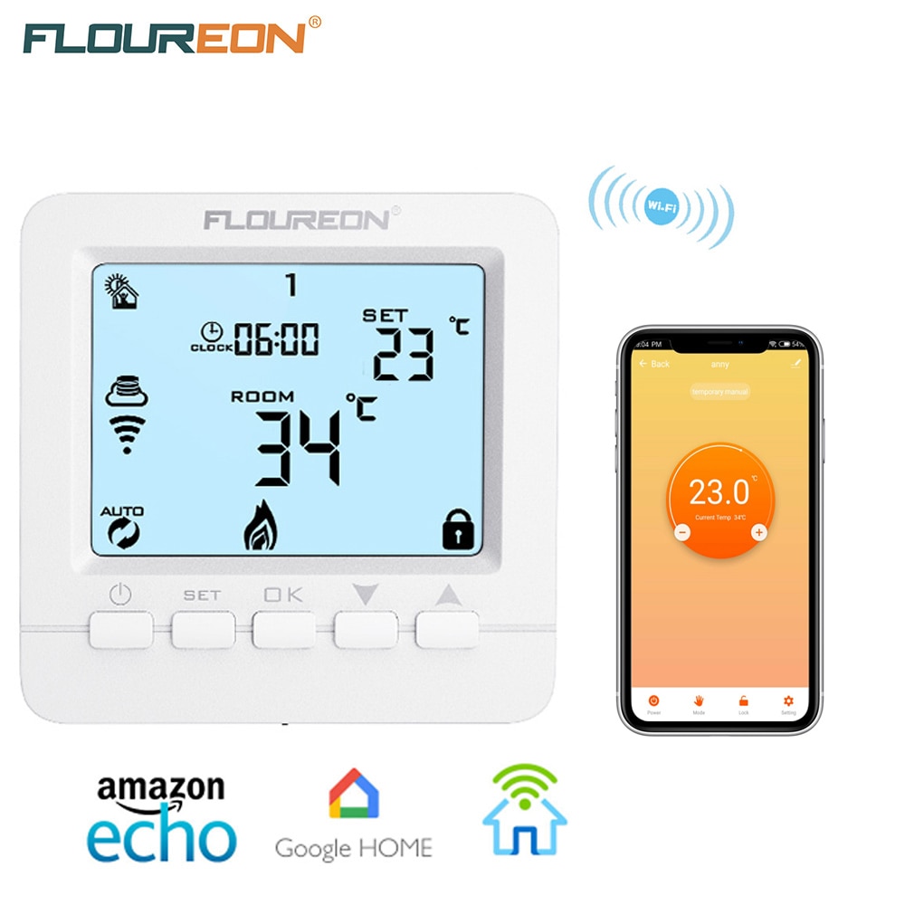 FLOUREON WiFi Elektrische Boden Heizung Thermostat Programmierbare Temperatur Regler Thermostate Arbeitet Mit Alexa Google Hause
