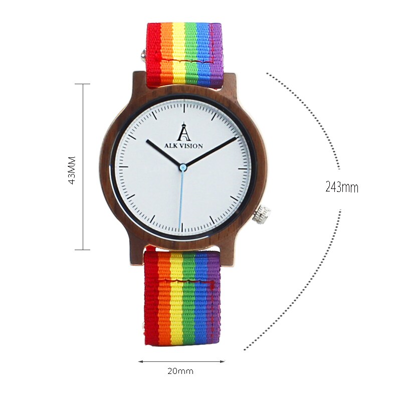 Alk Vision Pride Regenboog Top Hout Horloges Luxe Vrouwen Mens Houten Horloge Met Canvas Lgbt Strap Casual Horloge